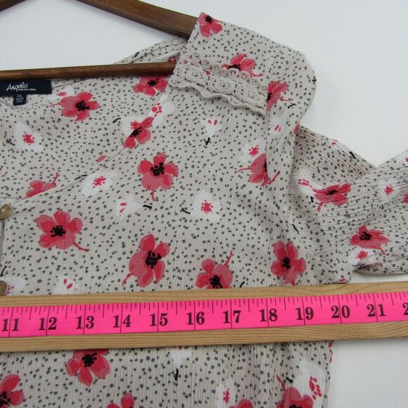 Angels Womens 3/4 Sleeve Button Front Floral Peplum Blouse Top XL Casual Rayon - Picture 12 of 14
